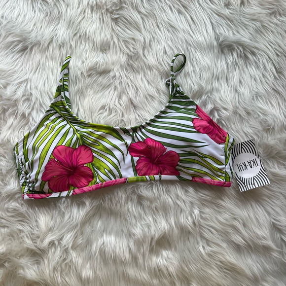 Ika Kul Other - Ika Kul Womens Bikini Swim Top Green Pink Floral Straps XL New